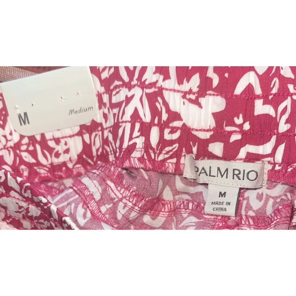 Palm Rio Hawaiian Pull On Capri Pants Womens‎ Sz M NWT Pink White